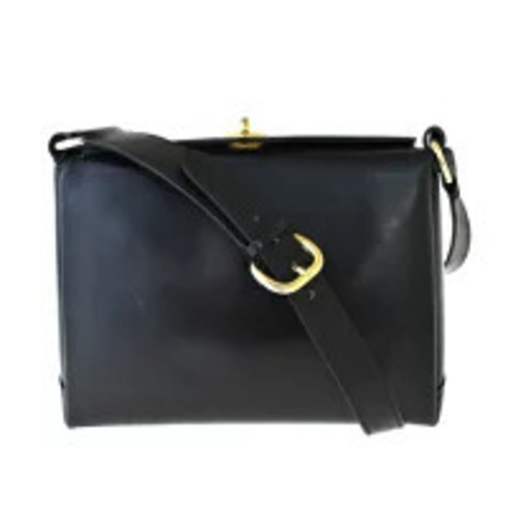 Gucci shoulder bag prominent goldtone buckle strap Black